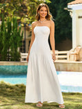Tie Strapless Crisscross Back Split Thigh Solid Dress#color_white