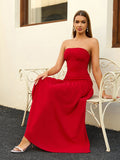 Strapless sweetheart neckline solid color midi dress - View 6 | WEUXS