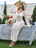 White tie back knit maxi dress - View 6 | WEUXS