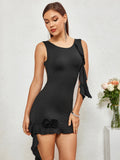 Knit midi dress with tie back and asymmetrical hem - View 6 | WEUXS