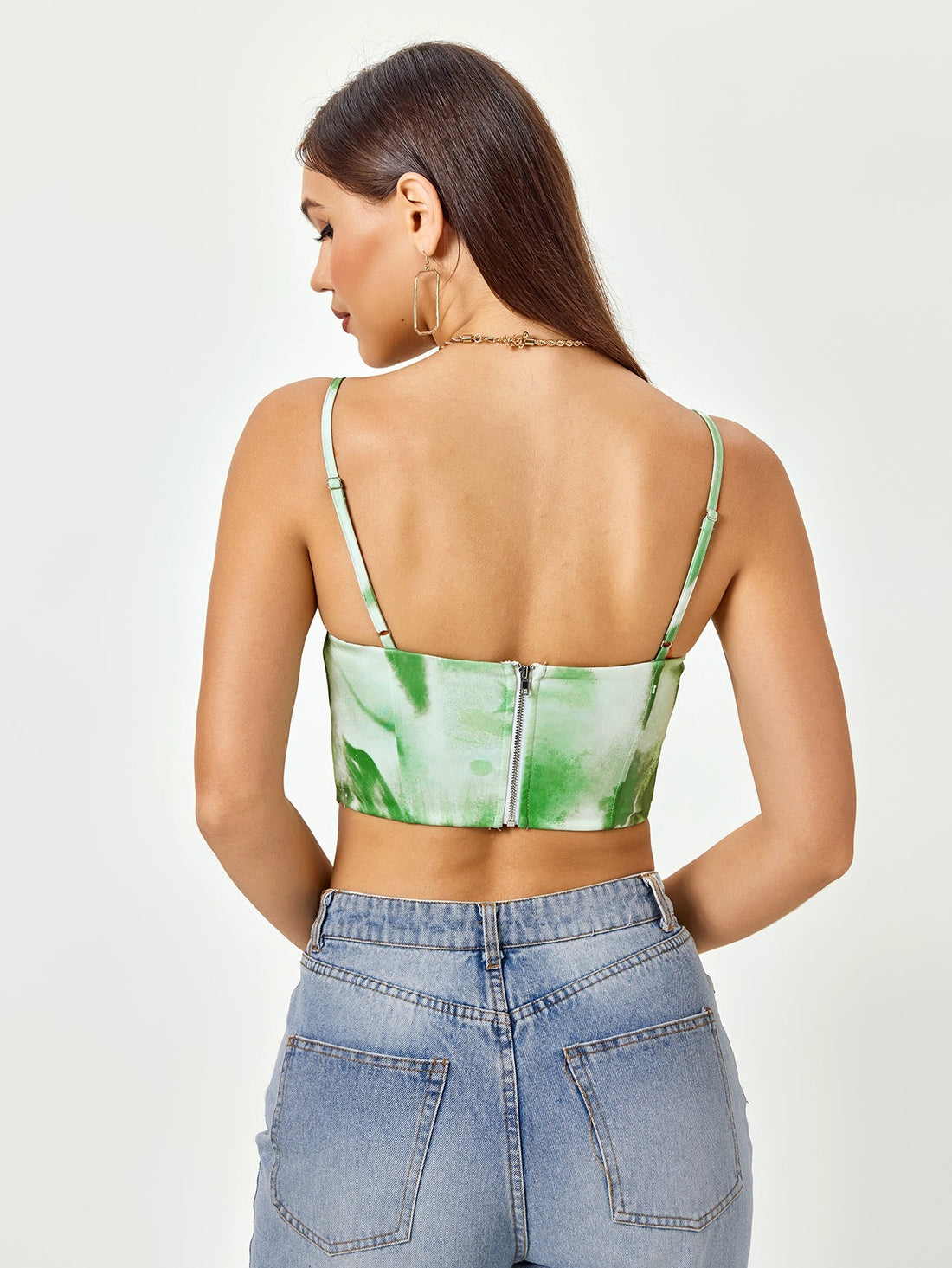 tie dye backless zipper top#color_green