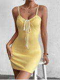Tie front knit dress with V-neckline - View 6 | WEUXS