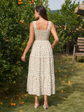 Floral print maxi dress with tie front and lace trim - View 8 | WEUXS