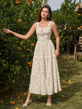 Floral print maxi dress with tie front and lace trim - View 12 | WEUXS