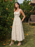 Floral print maxi dress with tie front and lace trim - View 9 | WEUXS