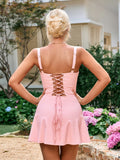 tie front ruched bust cami dress#color_pink
