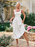 shirred ruched tie front square neck sundress#color_white
