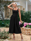 Midi sundress with square neckline and tie front detail - View 9 | WEUXS
