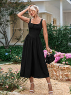 Midi sundress with square neckline and tie front detail - View 9 | WEUXS