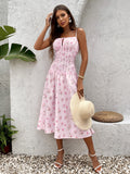 tie front floral print waist ruched cami dress#color_pf