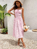 floral print tie front waist ruched cami dress#color_pf