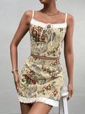 Floral print two-piece cami and skirt set in ivory - View 6 | WEUXS