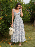 Floral maxi dress with tie shoulder straps - View 6 | WEUXS