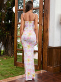 Floral Print Maxi Dress with Tie Shoulder Straps - View 44 | WEUXS