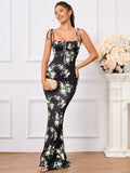 Floral Print Maxi Dress with Tie Shoulder Straps - View 54 | WEUXS