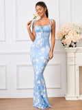 Floral Print Maxi Dress with Tie Shoulder Straps - View 60 | WEUXS