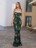 floral print fishtail hem tie shoulder prom dress#color_dg