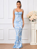 Floral Print Maxi Dress with Tie Shoulder Straps - View 59 | WEUXS
