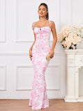 Floral Print Maxi Dress with Tie Shoulder Straps - View 61 | WEUXS