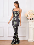 Floral Print Maxi Dress with Tie Shoulder Straps - View 52 | WEUXS
