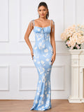 Floral Print Maxi Dress with Tie Shoulder Straps - View 58 | WEUXS