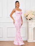 Floral Print Maxi Dress with Tie Shoulder Straps - View 63 | WEUXS