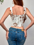 Floral print corset top with tie shoulder straps - View 14 | WEUXS