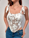 Floral print corset top with tie shoulder straps - View 18 | WEUXS