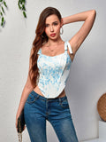Floral print corset top with tie shoulder straps - View 10 | WEUXS