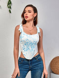 Floral print corset top with tie shoulder straps - View 9 | WEUXS