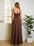 Tie Shoulder Ruched Bust Maxi Solid Dress - View 8 | WEUXS
