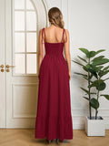 Tie Shoulder Ruched Bust Maxi Solid Dress - View 38 | WEUXS