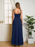 Tie Shoulder Ruched Bust Maxi Solid Dress - View 32 | WEUXS