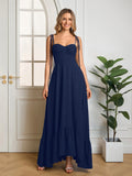 Tie Shoulder Ruched Bust Maxi Solid Dress - View 36 | WEUXS