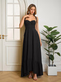 Tie Shoulder Ruched Bust Maxi Solid Dress - View 18 | WEUXS