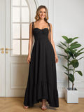 Tie Shoulder Ruched Bust Maxi Solid Dress - View 17 | WEUXS
