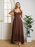 Tie Shoulder Ruched Bust Maxi Solid Dress - View 11 | WEUXS