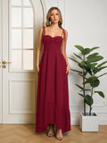 Tie Shoulder Ruched Bust Maxi Solid Dress - View 37 | WEUXS