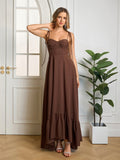 Tie Shoulder Ruched Bust Maxi Solid Dress - View 10 | WEUXS