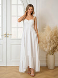 Ruched Bust Maxi Tie Shoulder Solid Dress#color_white