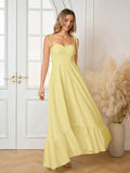 Ruched Tie Shoulder Bust Maxi Solid Dress#color_yellow