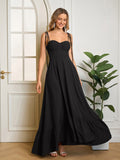 Tie Shoulder Ruched Bust Maxi Solid Dress - View 15 | WEUXS