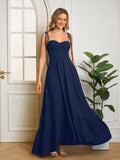 Tie Shoulder Ruched Bust Maxi Solid Dress - View 33 | WEUXS