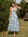 Floral print tie shoulder midi dress - View 6 | WEUXS