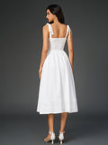 v-neck tie shoulder pleated pocket solid dress#color_white