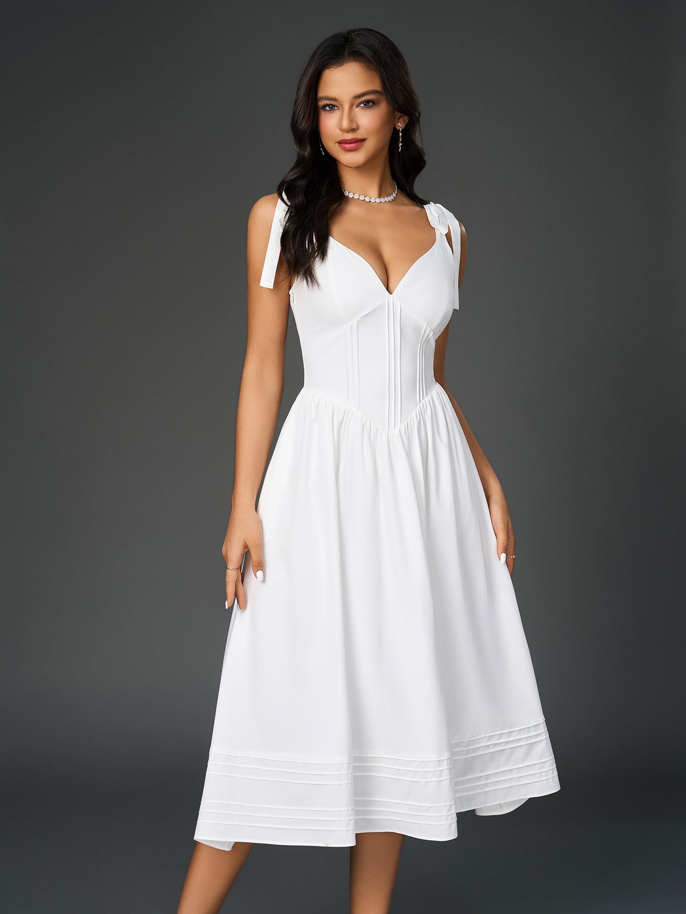 V-Neck Maxi Dress with Tie Shoulder Straps - View 12 | WEUXS