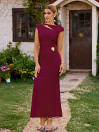 Mermaid maxi dress with floral embellishment and ruched waist - View 15 | WEUXS