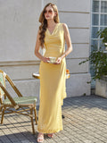 Elegant draped neck sleeveless mesh evening dress - View 12 | WEUXS