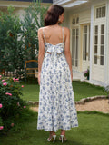 cut out v-neck bow tie back cami long dress#color_bluefloral