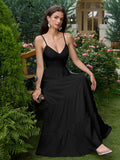 bow tie back cut out v-neck cami long dress#color_black
